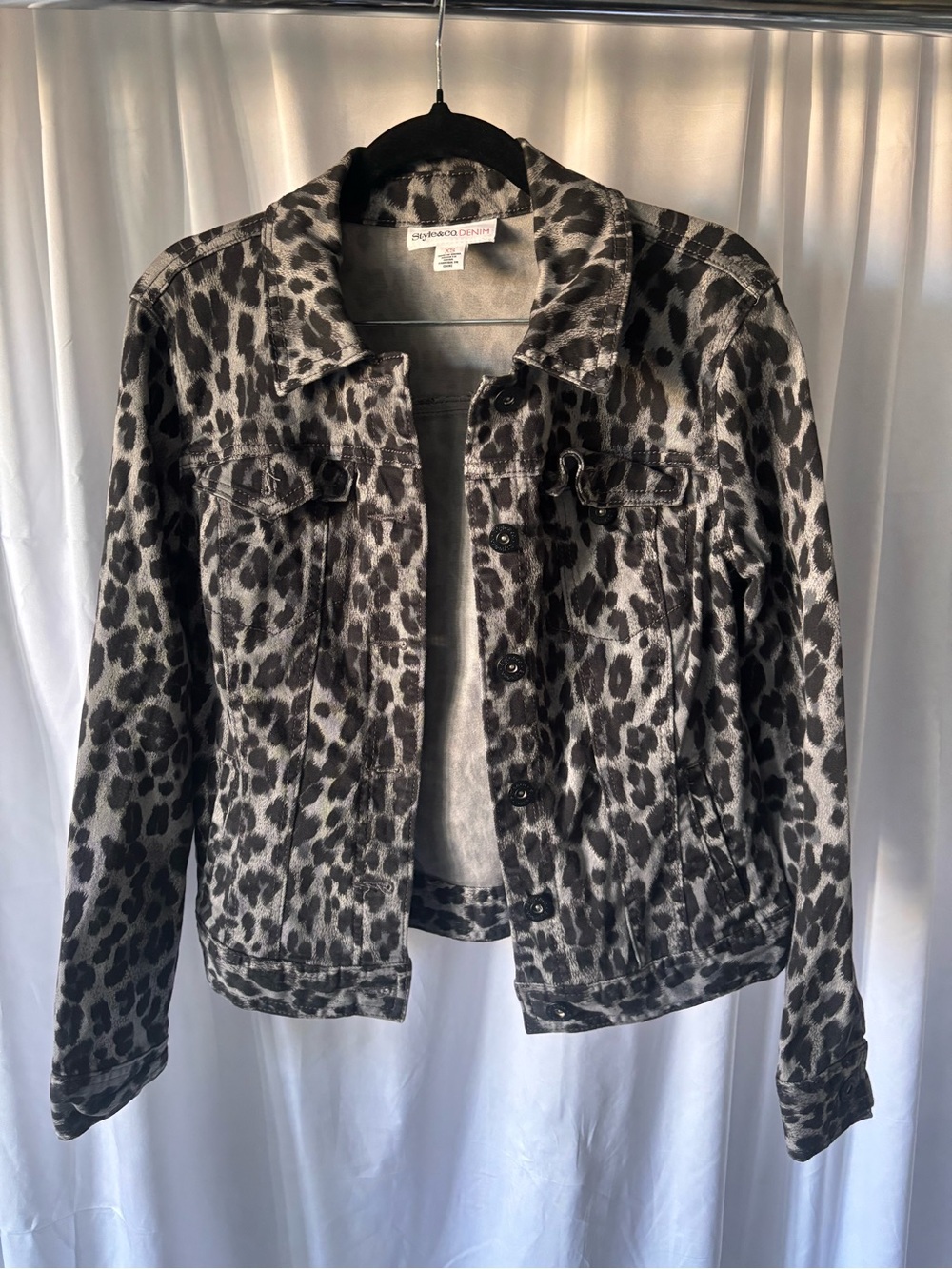Gray Leopard Print Denim Jacket - Women's